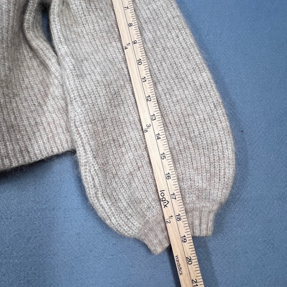 H&M Beige Sweater Mohair Wool Blend Balloon Sleeve V-Neck Women XS - Picture 7 of 7